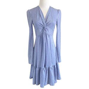 NWT GABBY SKYE CHAMBRAY FLOUNCE TWISTED FRONT MINI DRESS IN LIGHT BLUE - 4